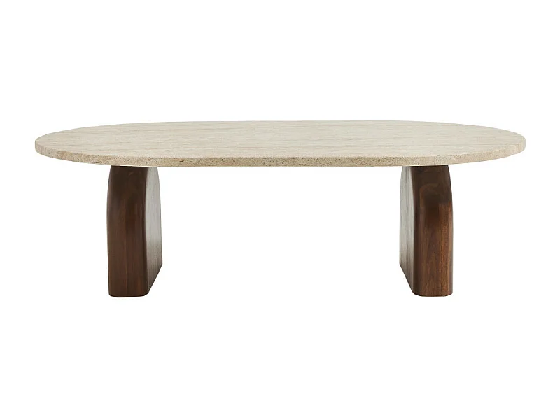 Lipali - Table basse en effet travertin et bois 100x60cm - Beige