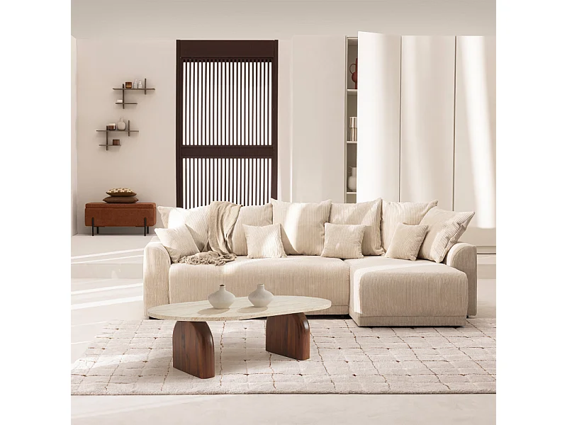 Lipali - Table basse en effet travertin et bois 100x60cm - Beige