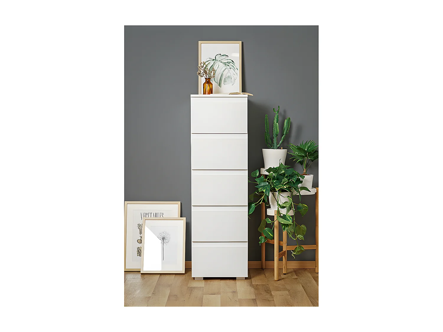 Commode fine 5 tiroirs Image blanc