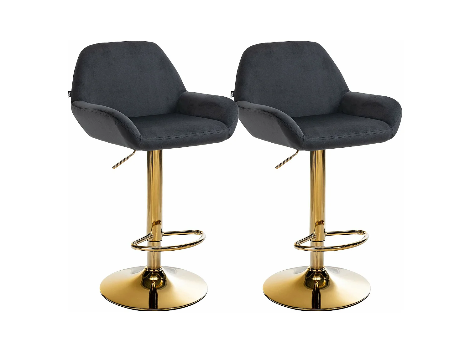 Lot de 2  Tabouret de bar - Velours & Métal - Noir - Braga