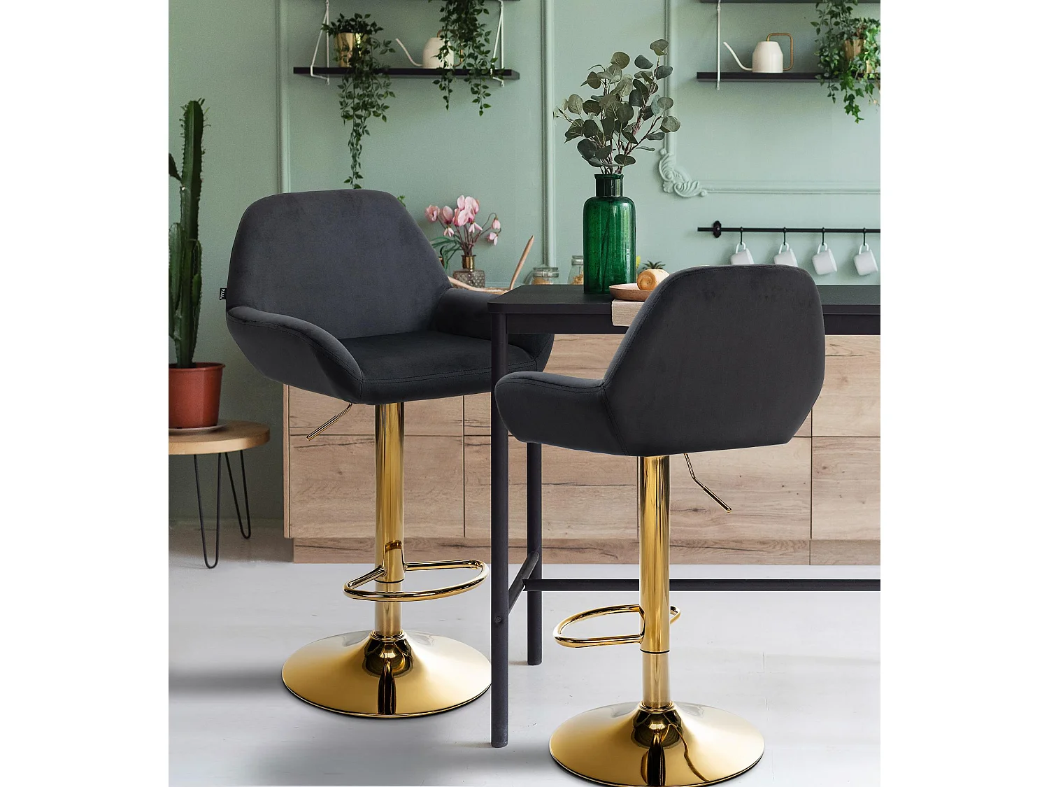 Tabouret de bar - Velours - Noir - Braga