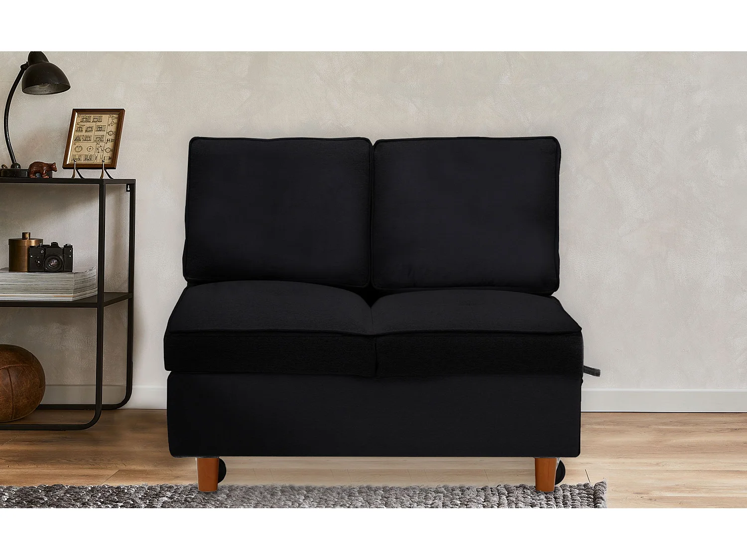 Schlafsofa Zinez Velours Schwarz, 2-Sitzer