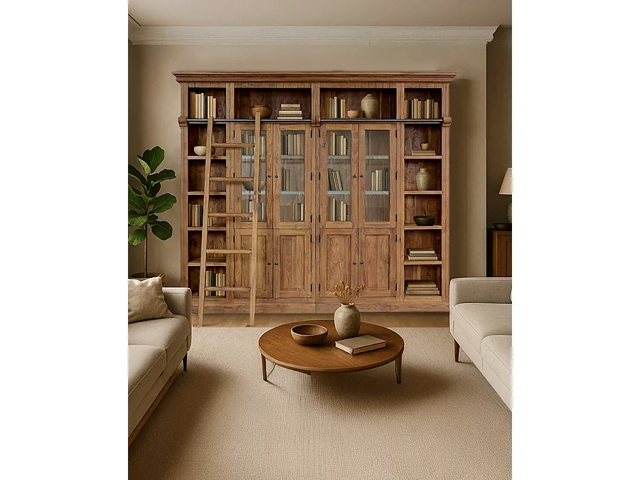 Annisa - Bibliothèque en bois massif de teck recyclé 250 cm