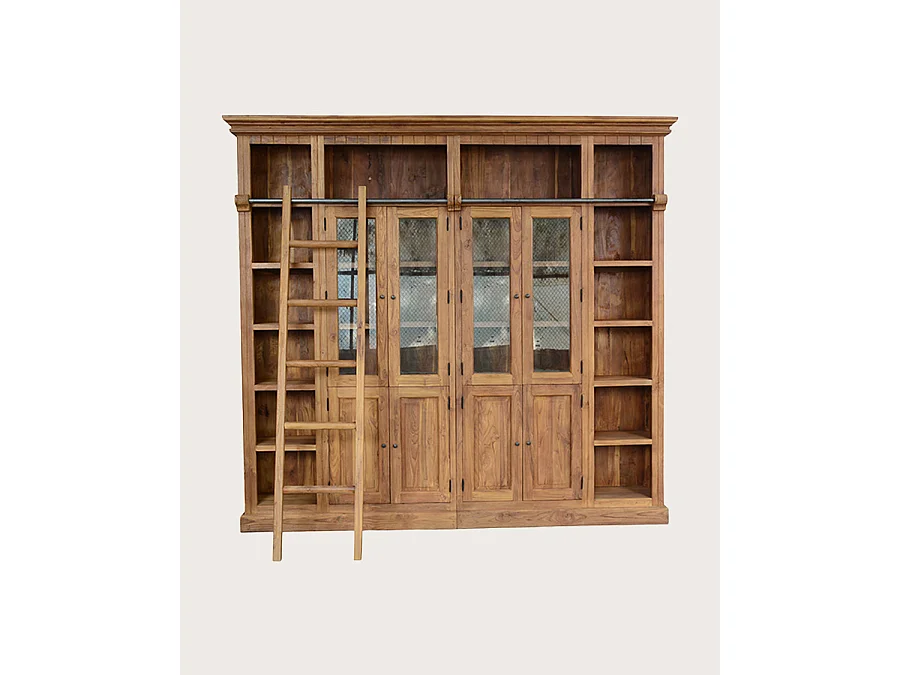 Annisa - Bibliothèque en bois massif de teck recyclé 250 cm