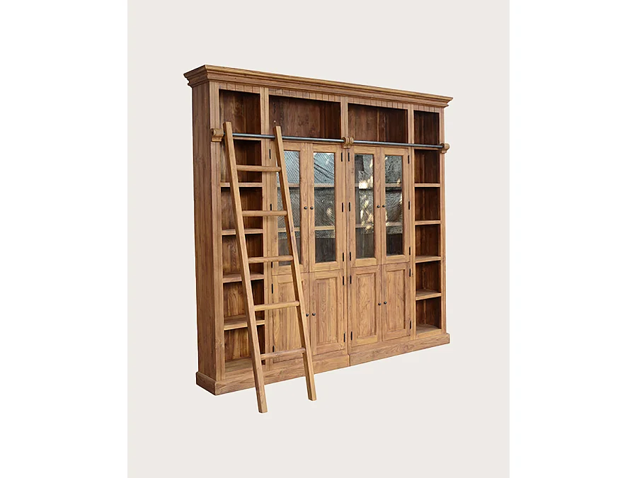 Annisa - Bibliothèque en bois massif de teck recyclé 250 cm