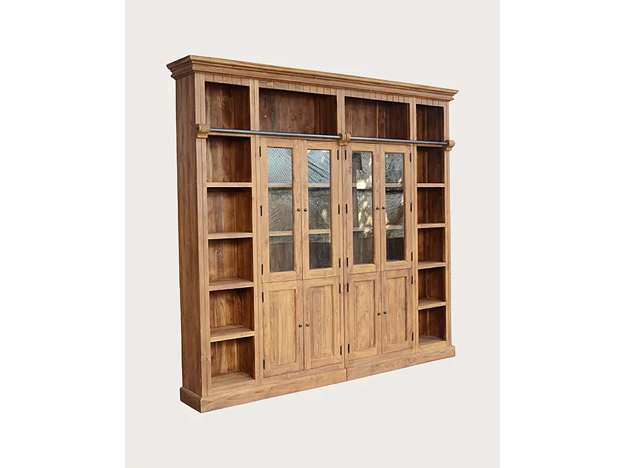 Annisa - Bibliothèque en bois massif de teck recyclé 250 cm