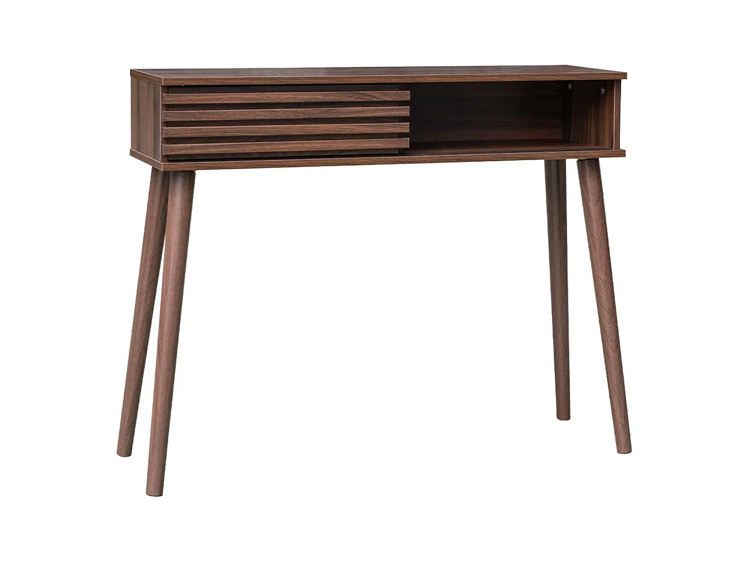 Consola escandinava efecto madera y puerta corredera, 100cm nogal