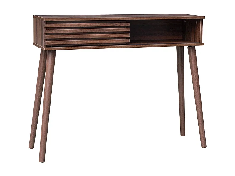 Consola escandinava efecto madera y puerta corredera, 100cm nogal