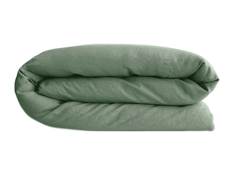 Housse de couette 260X240 cm lit queen size lin lavé SONATE vert Thym