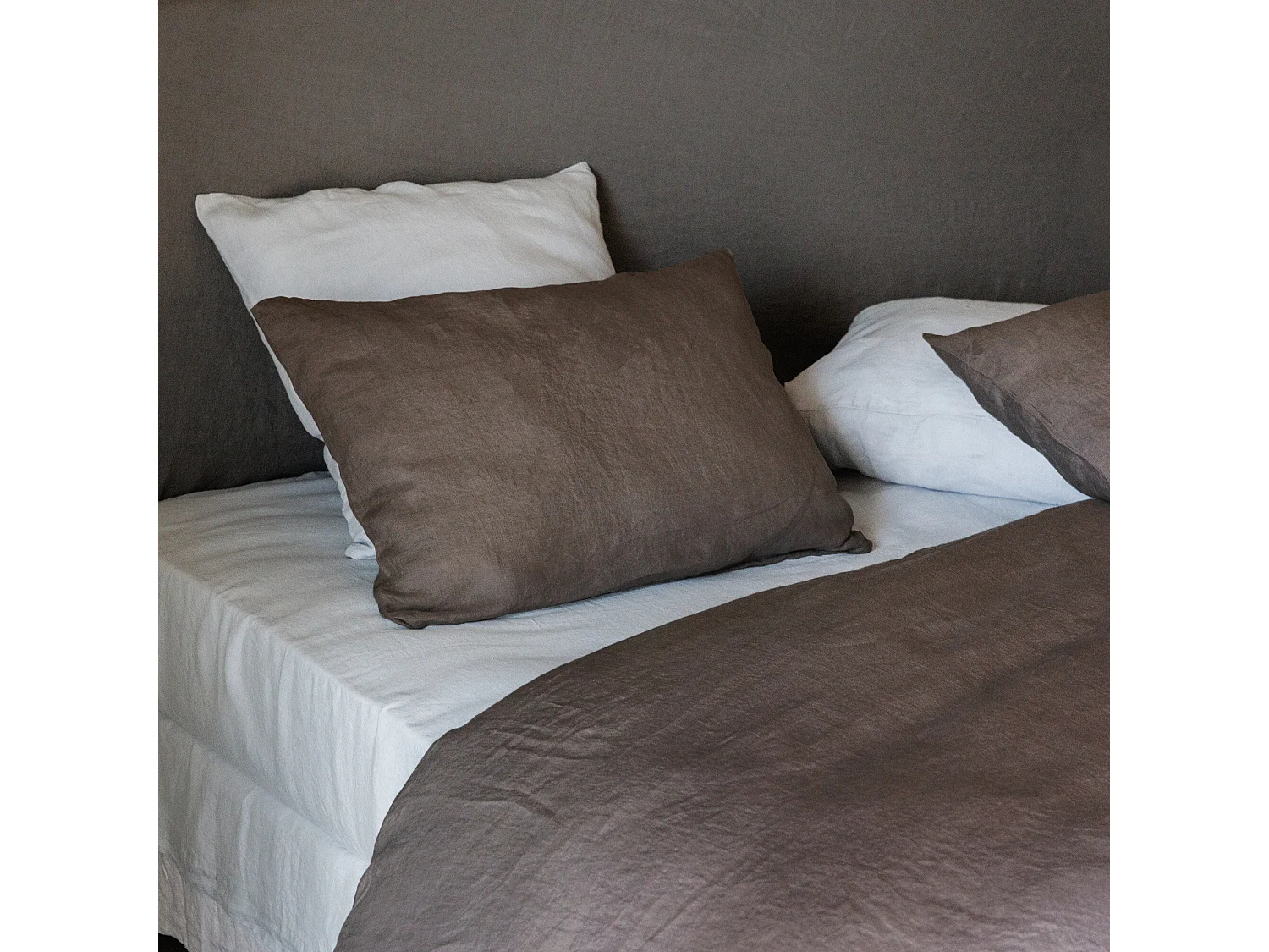 Housse de couette 260X240 cm lit queen size lin lavé SONATE noir Café