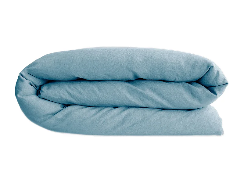 Housse de couette 140x200 cm lit simple lin lavé SONATE bleu Topaze