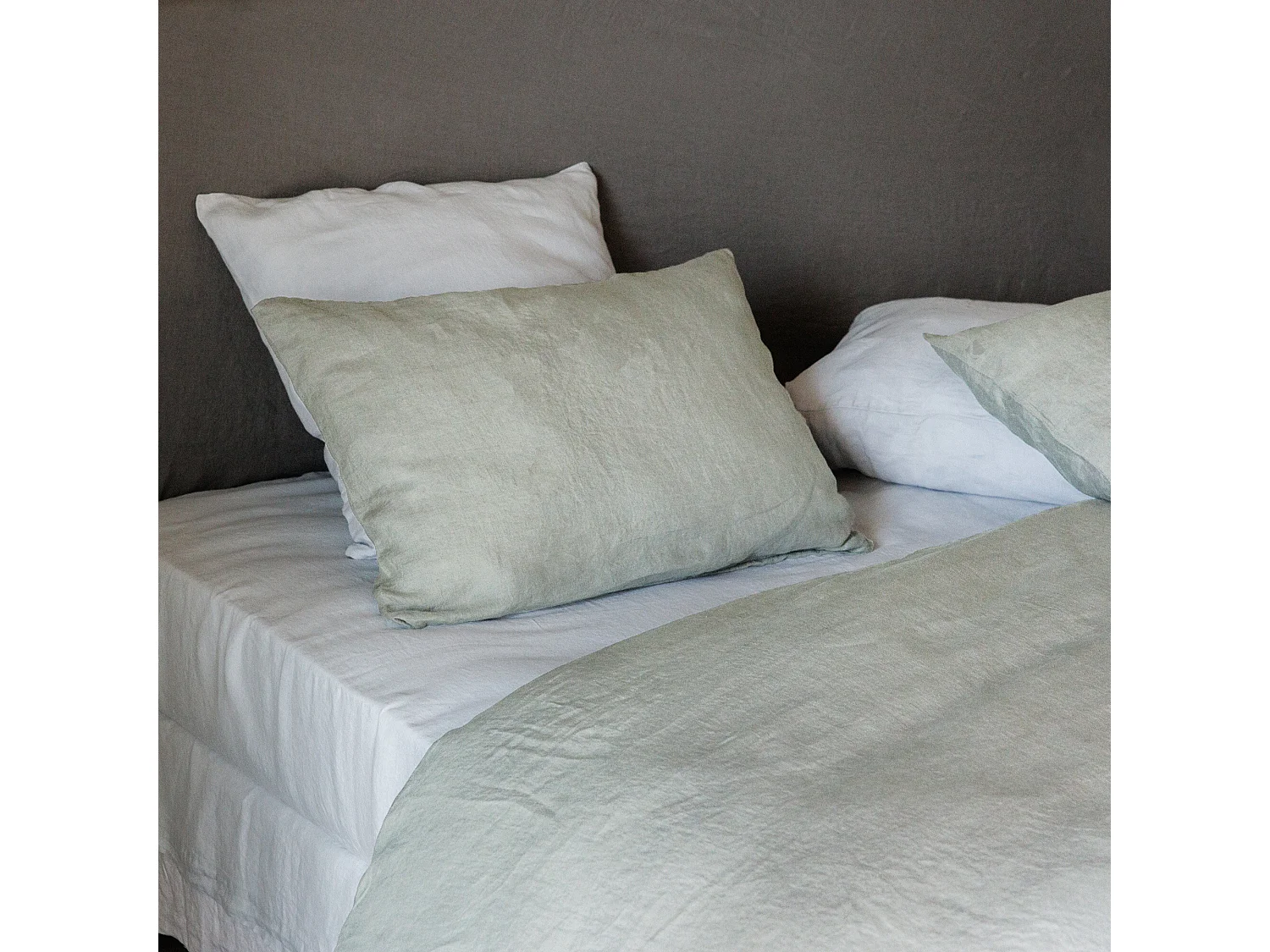 Housse de couette 240x220 cm lin lavé SONATE vert Lichen