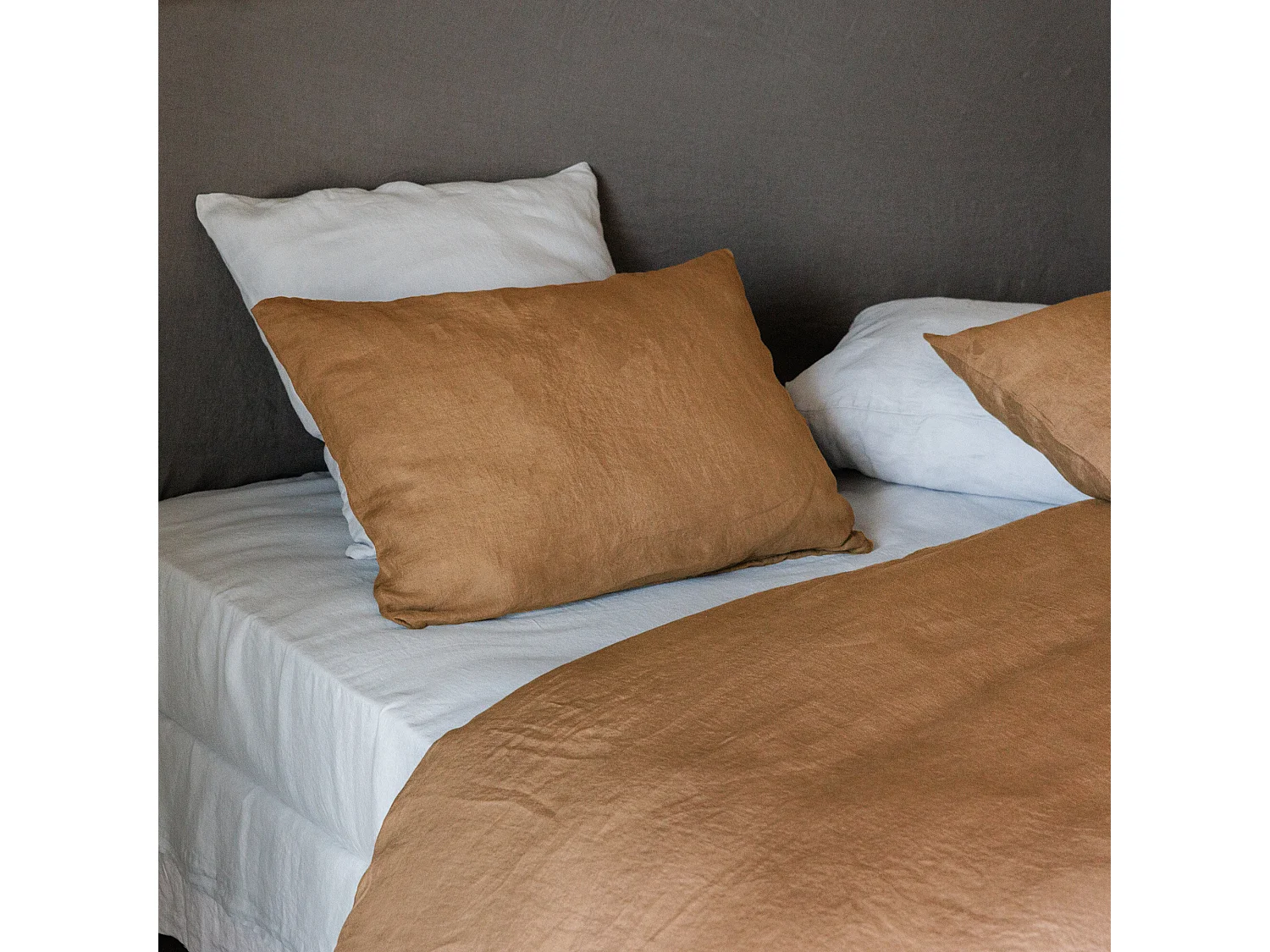 Housse de couette 260X240 cm lit lin lavé SONATE marron Cognac