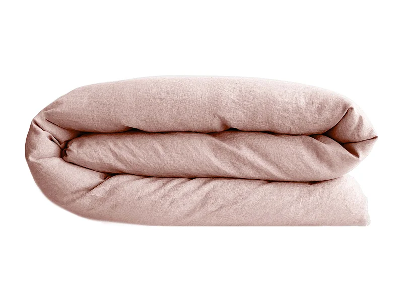 Housse de couette 260X240 cm lit queen size lin lavé SONATE Rose