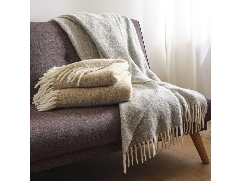 Plaid 130x180 cm LIMA en alpaga gris perle