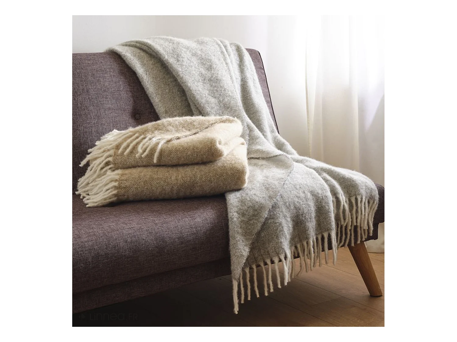 Plaid 130x180 cm LIMA en alpaga gris perle