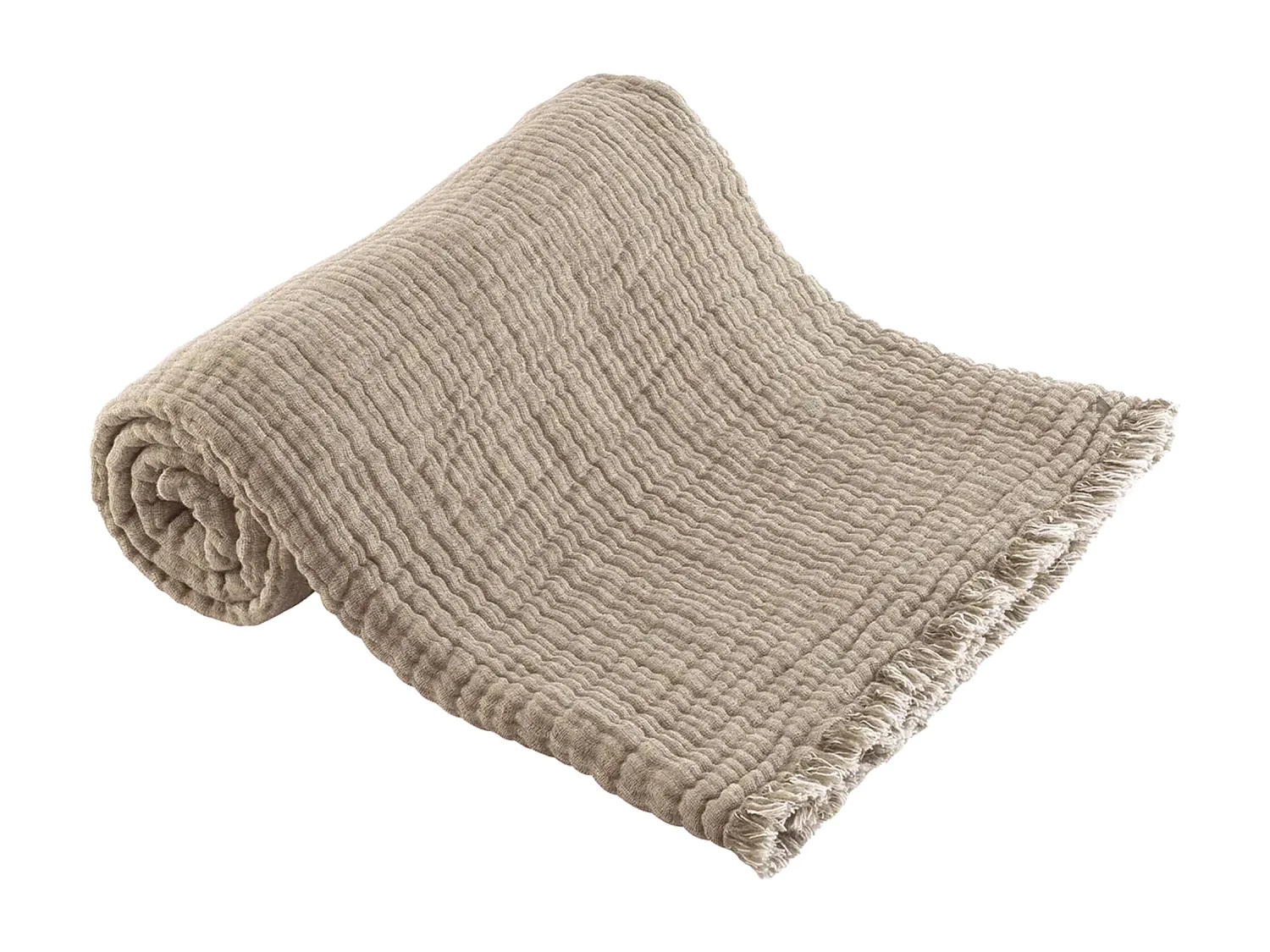 Plaid 125x180 cm ESTRELA gaze de coton et laine marron muscade