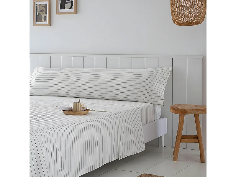 Juego de sabanas TULA BEIGE percal algodón  Blanco 240x270 Cama de 150