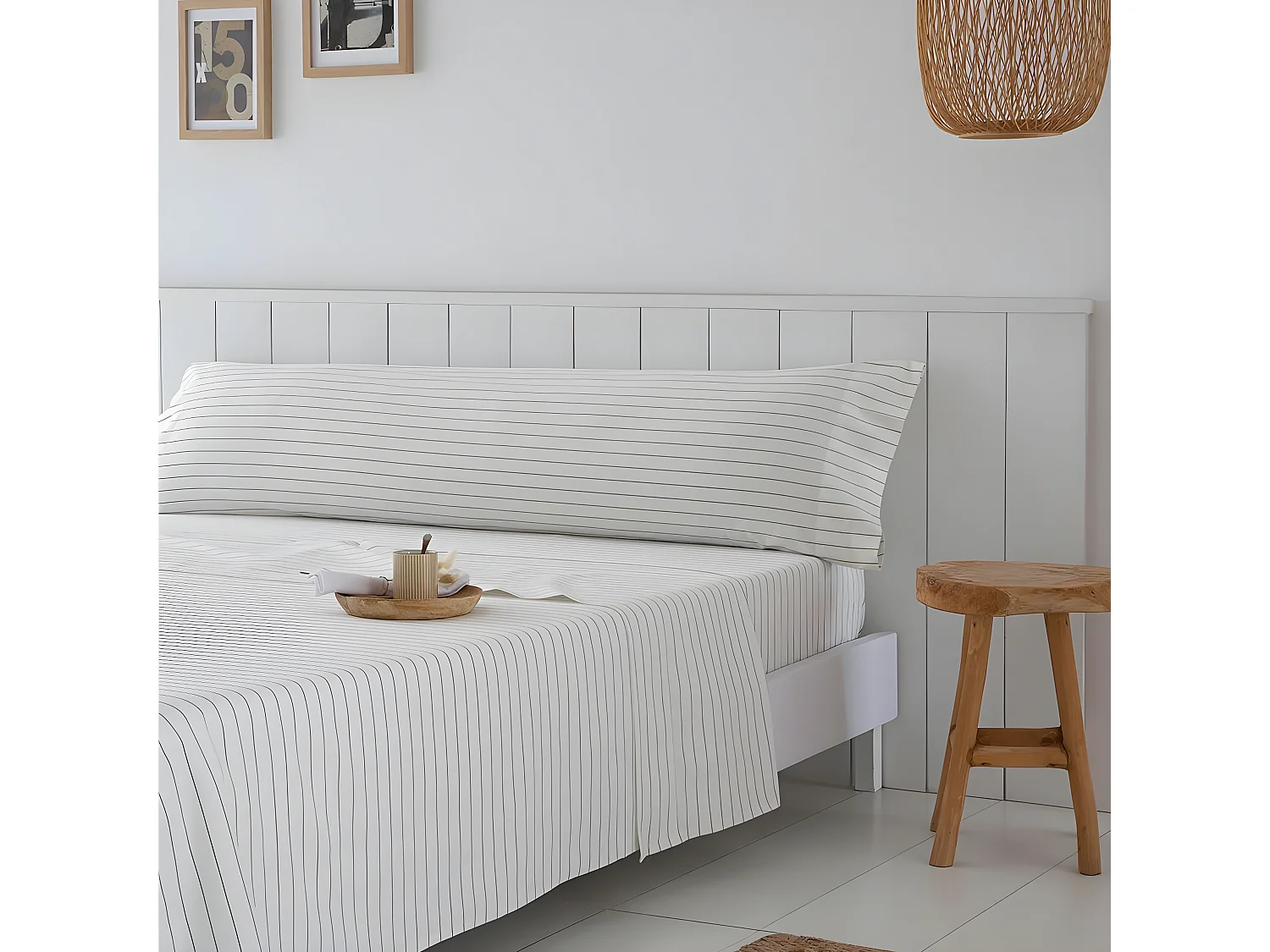 Juego de sabanas TULA BEIGE percal algodón  Blanco 240x270 Cama de 150