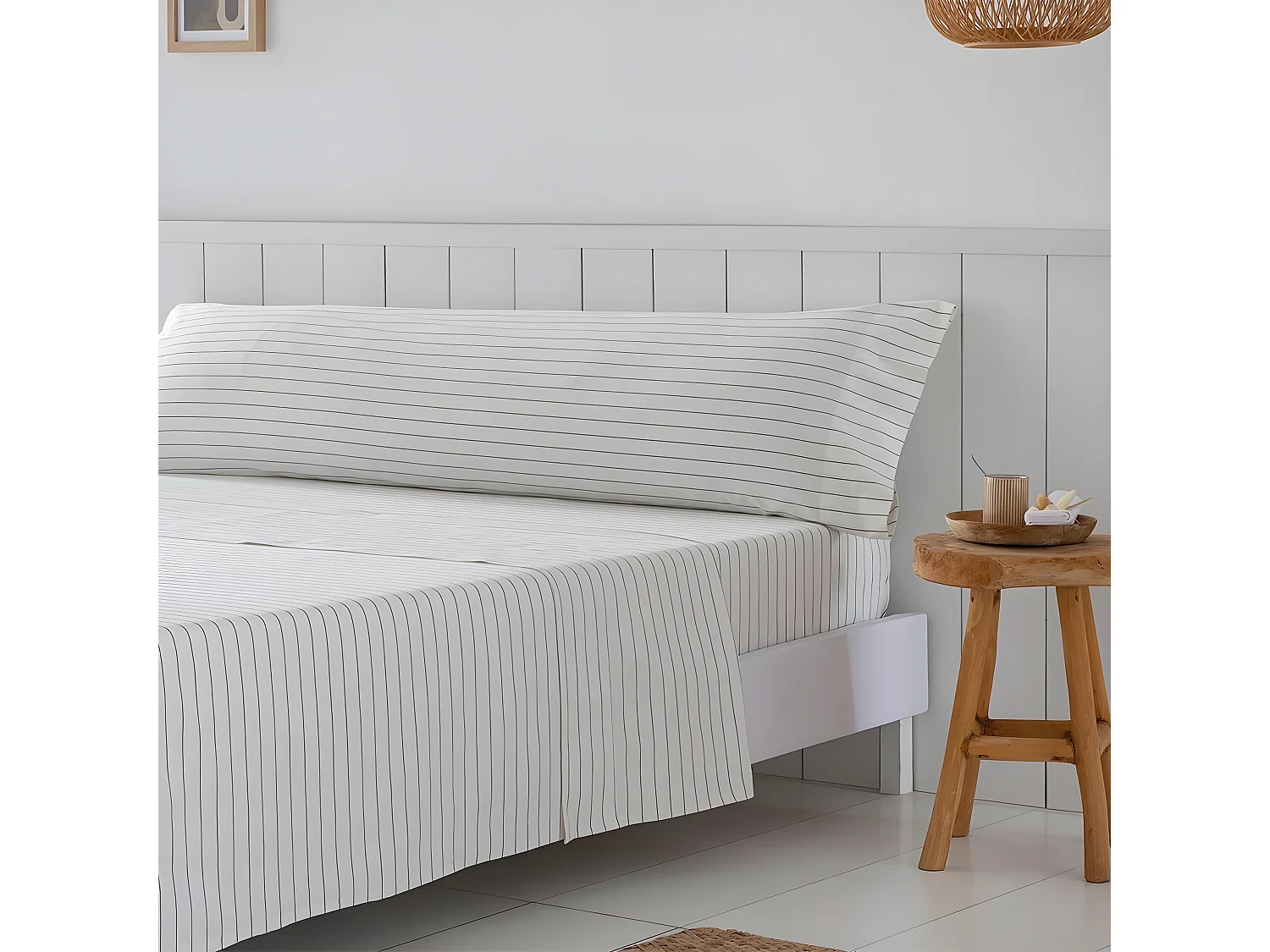 Juego de sabanas TULA BEIGE percal algodón  Blanco 240x270 Cama de 150