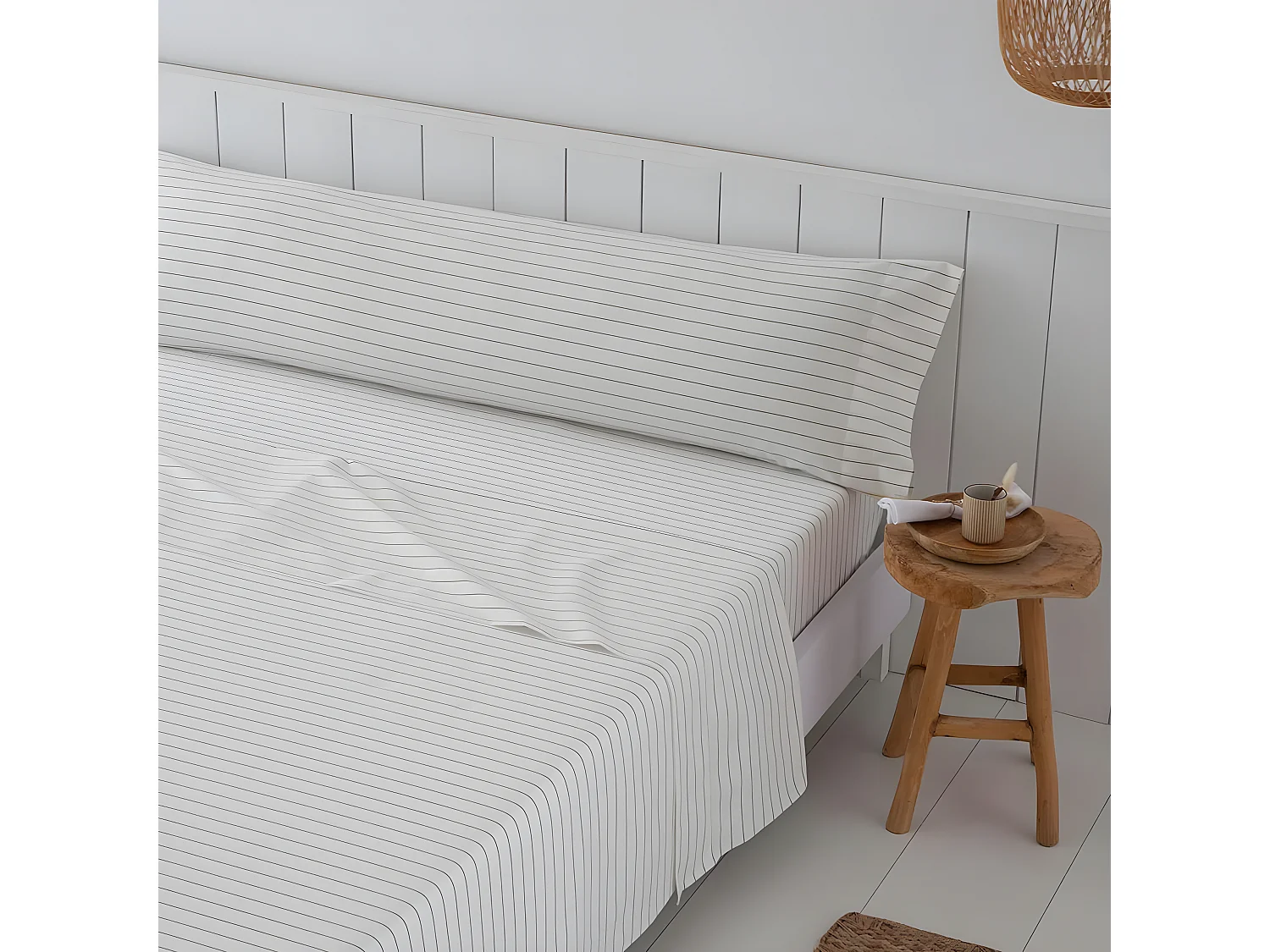 Juego de sabanas TULA BEIGE percal algodón  Blanco 240x270 Cama de 150