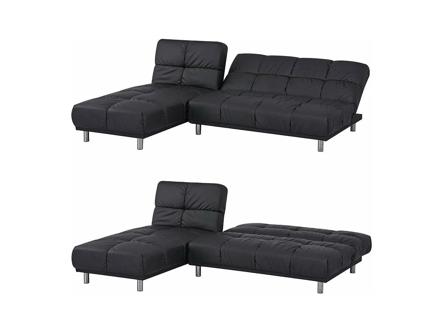 Hoekbank 2 zits + omkeerbare slaapbank links / rechts voor extra bed maat 120 x 229 cm in zwart PU - MILD