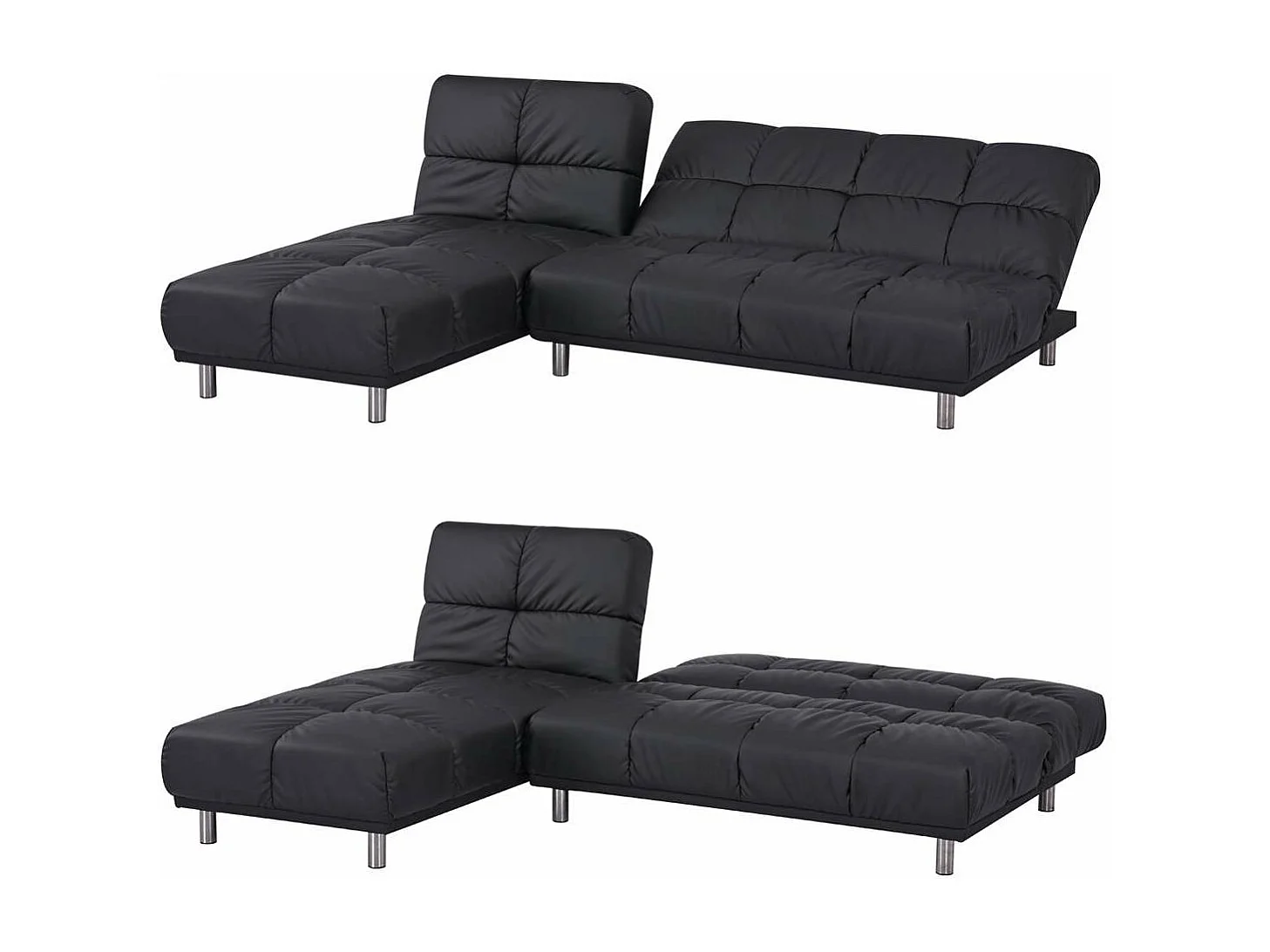 Hoekbank 2 zits + omkeerbare slaapbank links / rechts voor extra bed maat 120 x 229 cm in zwart PU - MILD