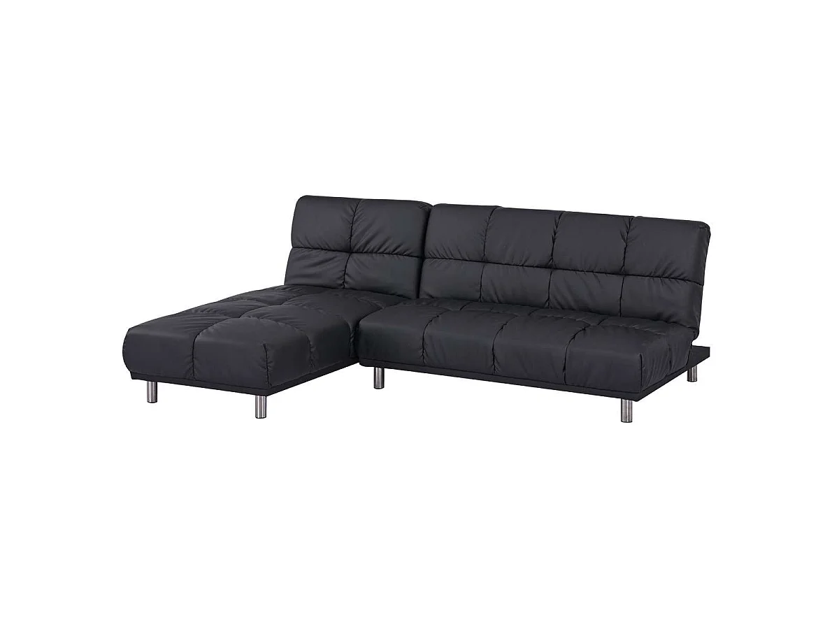 Divano letto clic-clac a 2 posti con chaise longue reversibile in PU nero - MELLOW