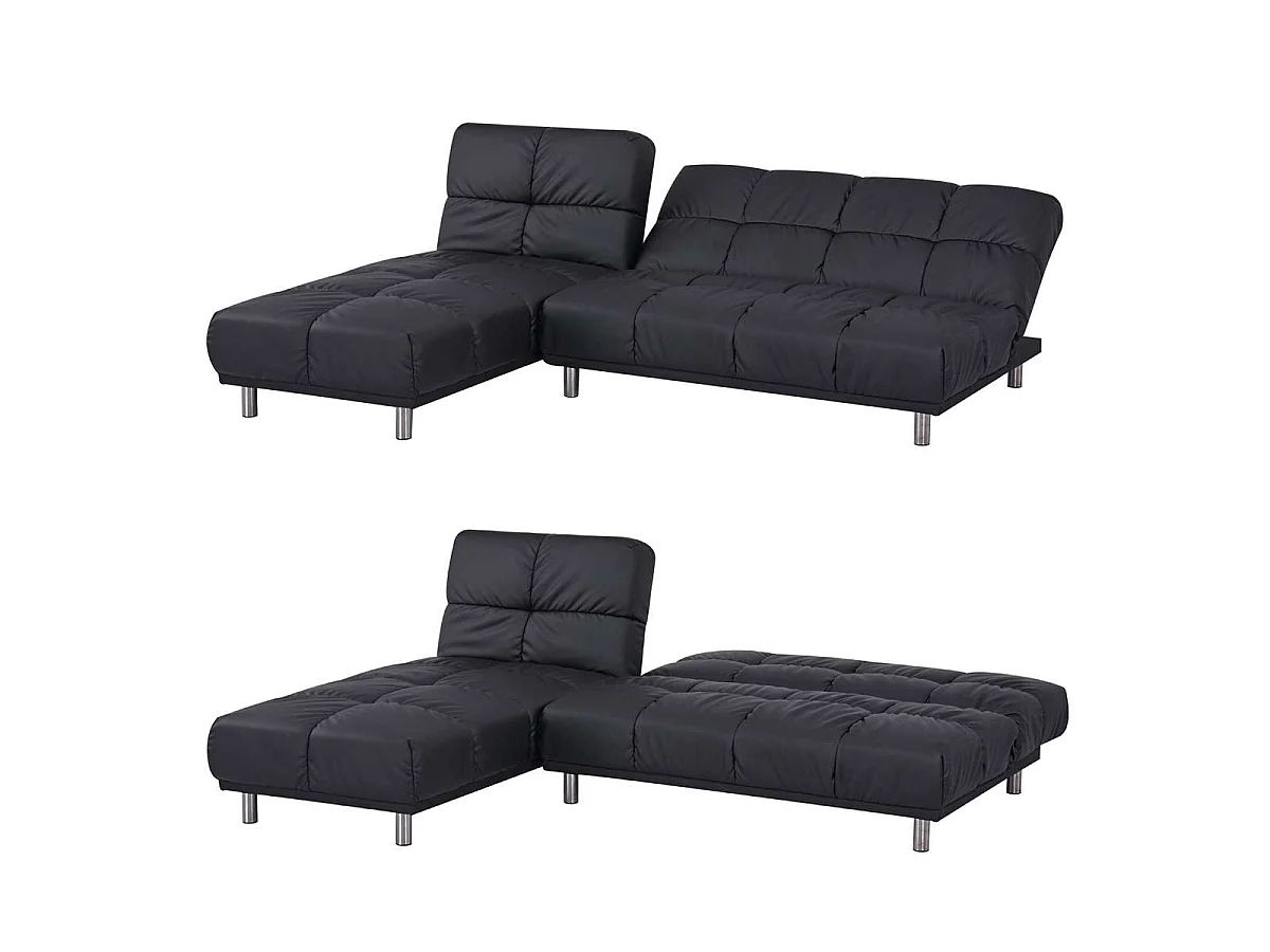 Divano letto clic-clac a 2 posti con chaise longue reversibile in PU nero - MELLOW