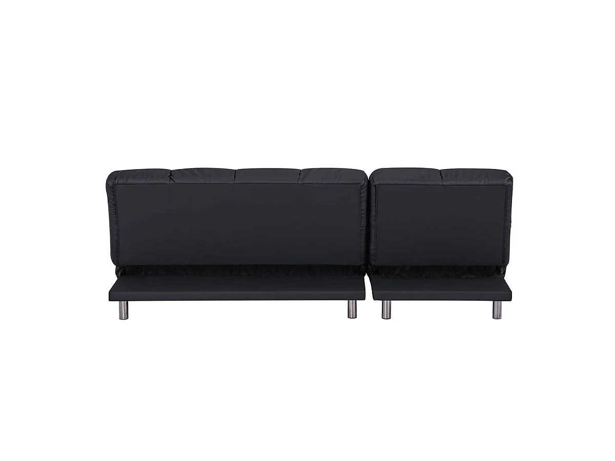 Divano letto clic-clac a 2 posti con chaise longue reversibile in PU nero - MELLOW
