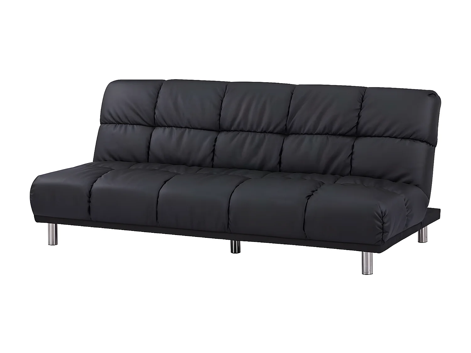 Canapé-lit clic-clac 3 places pour couchage d’appoint taille 120 x 191 cm en finition PU noir et pieds en acier inoxydable finition chromée - MELLOW