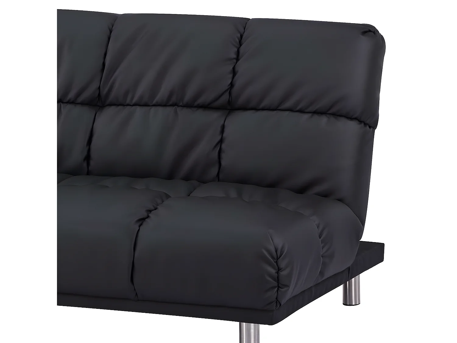 Canapé-lit clic-clac 3 places pour couchage d’appoint taille 120 x 191 cm en finition PU noir et pieds en acier inoxydable finition chromée - MELLOW