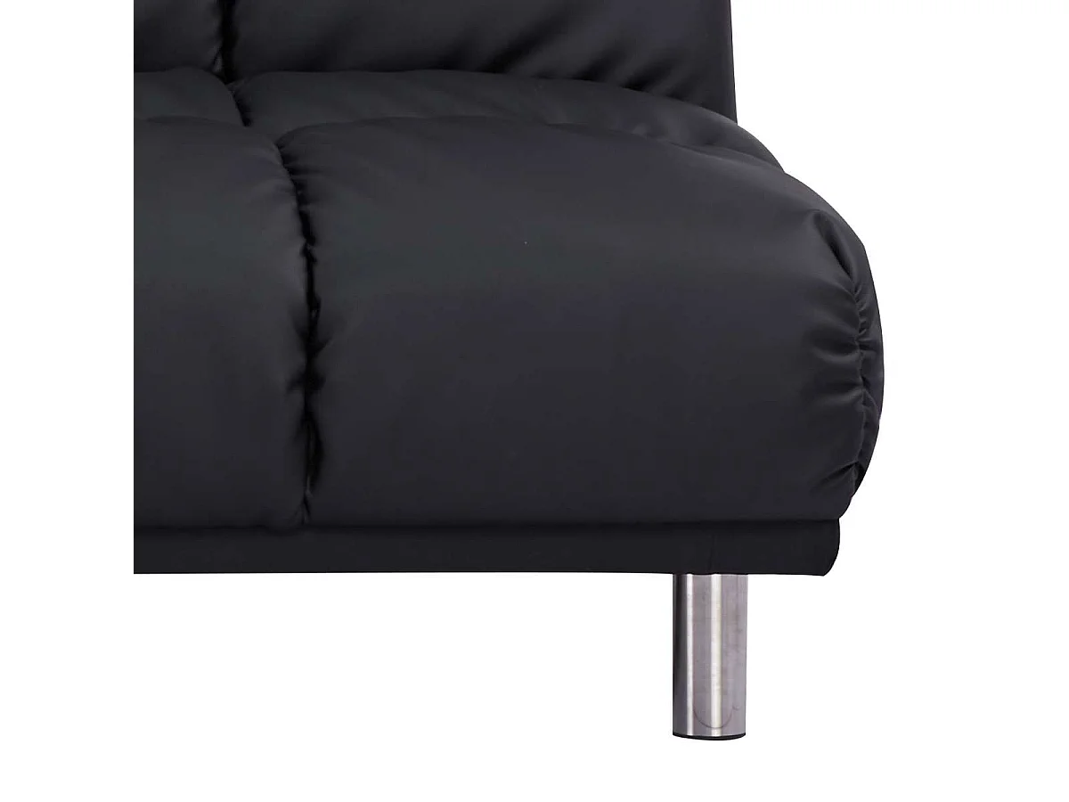 Canapé-lit clic-clac 3 places pour couchage d’appoint taille 120 x 191 cm en finition PU noir et pieds en acier inoxydable finition chromée - MELLOW