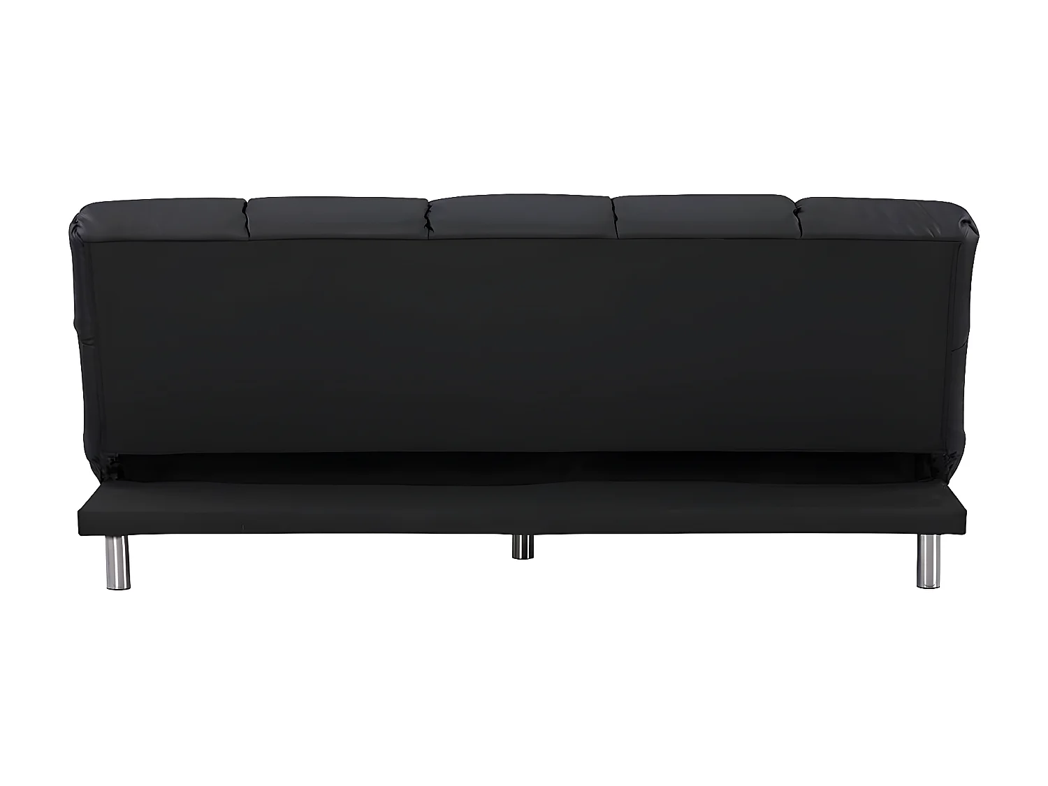 Canapé-lit clic-clac 3 places pour couchage d’appoint taille 120 x 191 cm en finition PU noir et pieds en acier inoxydable finition chromée - MELLOW