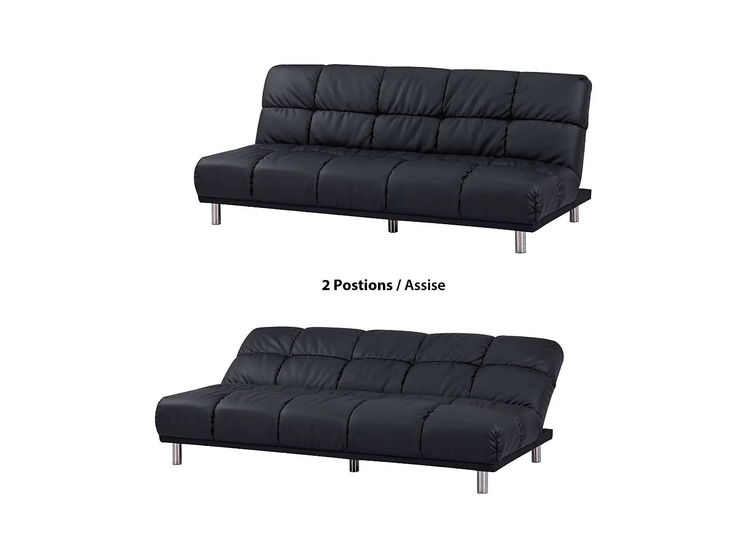 3-zits slaapbank voor bijzetbed afmeting 120 x 191 cm in zwarte PU afwerking en verchroomde poten van roestvrij staal - MELLOW