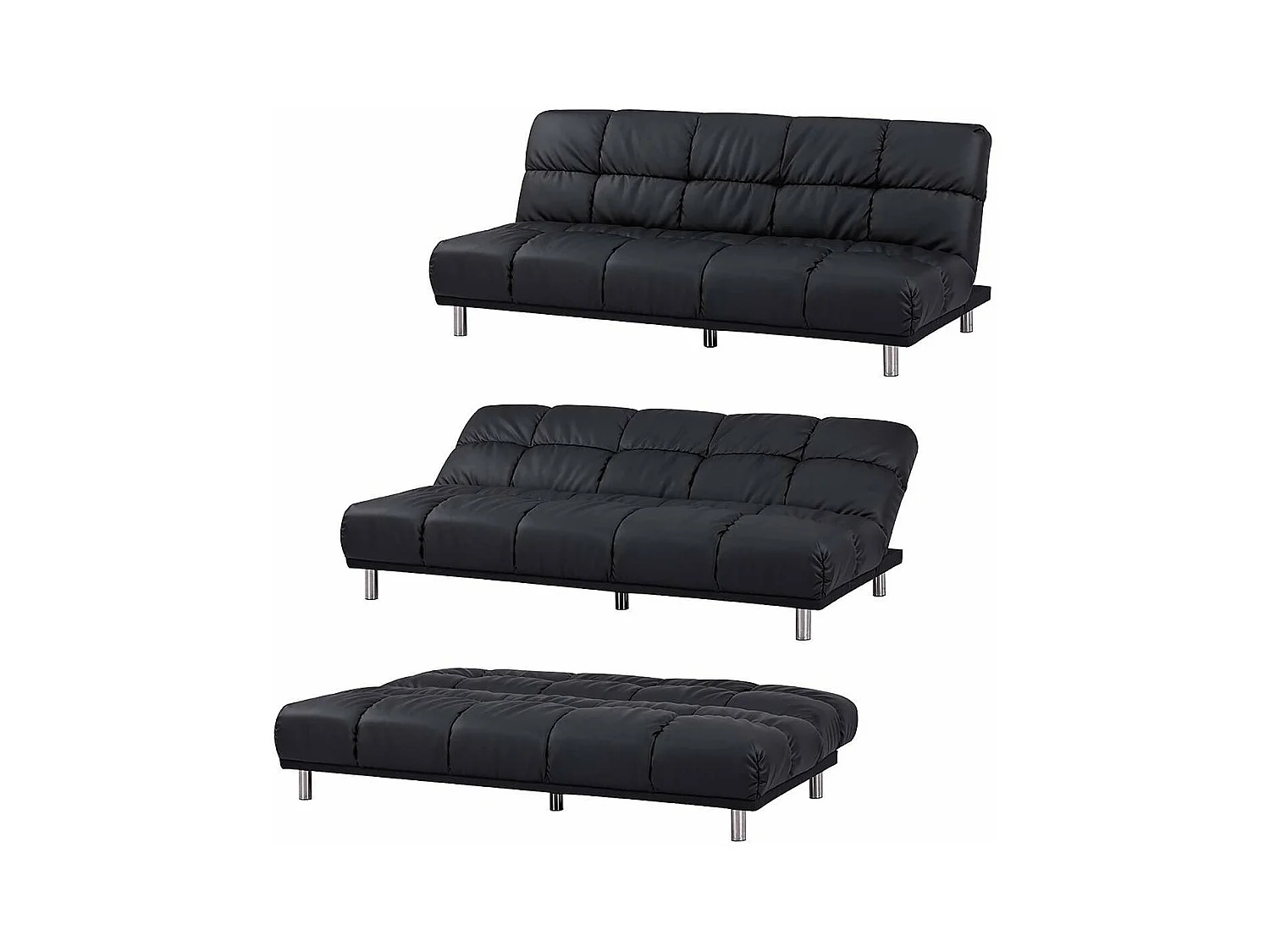 3-zits slaapbank voor bijzetbed afmeting 120 x 191 cm in zwarte PU afwerking en verchroomde poten van roestvrij staal - MELLOW