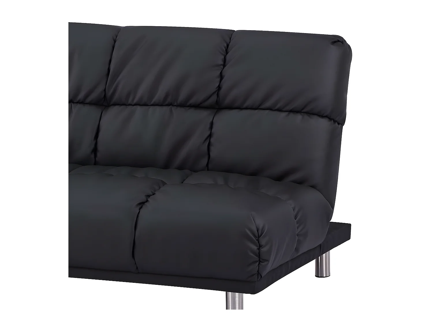 3-zits slaapbank voor bijzetbed afmeting 120 x 191 cm in zwarte PU afwerking en verchroomde poten van roestvrij staal - MELLOW