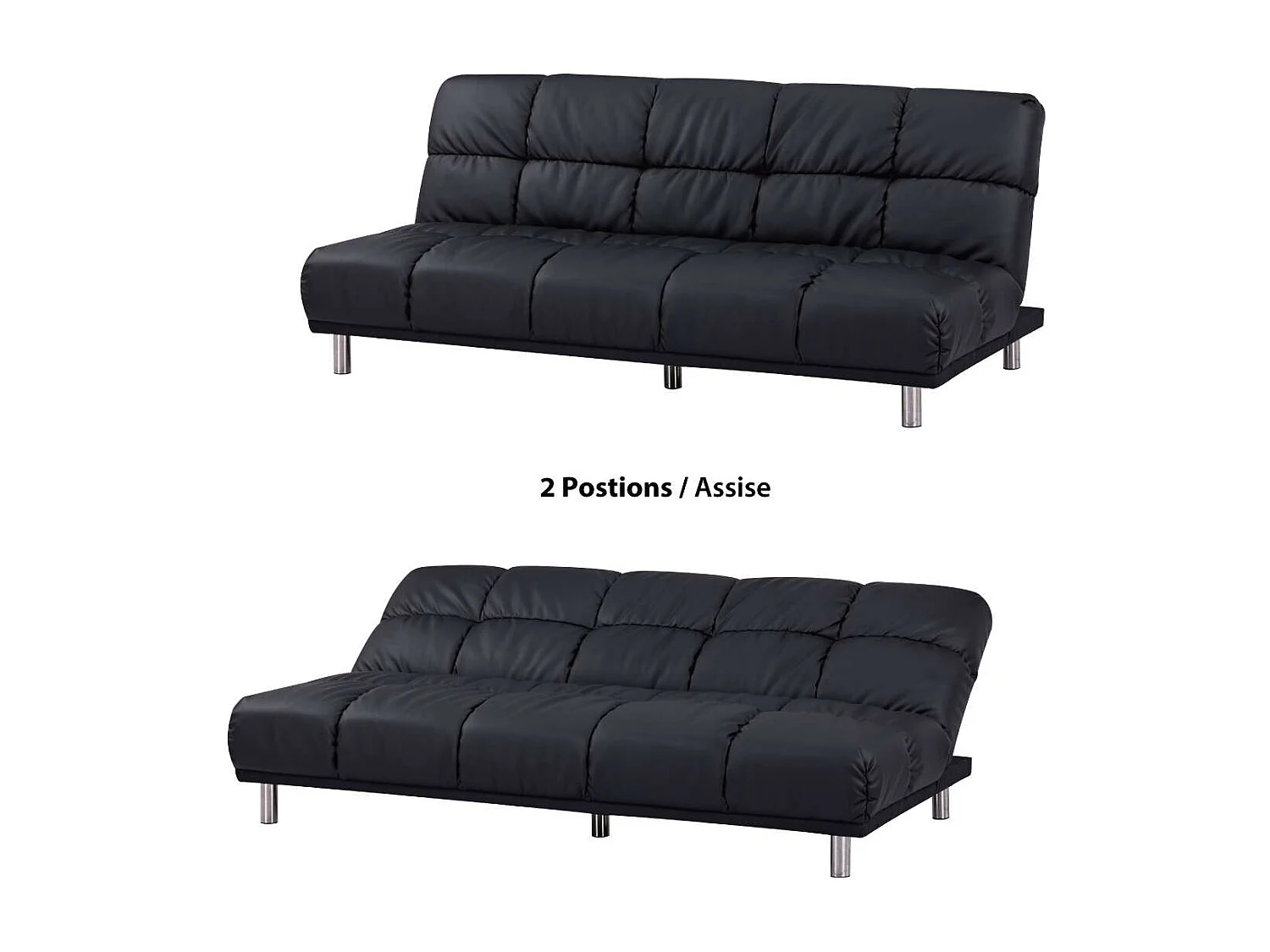 3-zits slaapbank voor bijzetbed afmeting 120 x 191 cm in zwarte PU afwerking en verchroomde poten van roestvrij staal - MELLOW