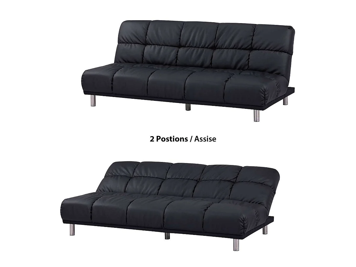 Retro-Schlafsofa mit Klick-Klack-Funktion für 3 Personen in schwarzer PU-Finish - MELLOW