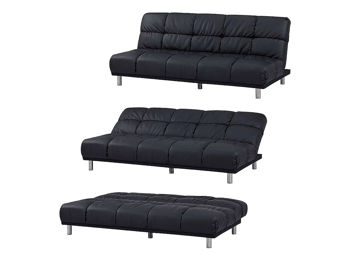 Retro-Schlafsofa mit Klick-Klack-Funktion für 3 Personen in schwarzer PU-Finish - MELLOW
