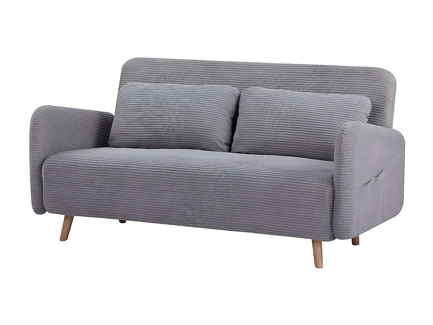 2-zits slaapbank voor bijzetbed afmeting 145 x 190 cm in grijs ribfluweel met massief houten poten - ARI