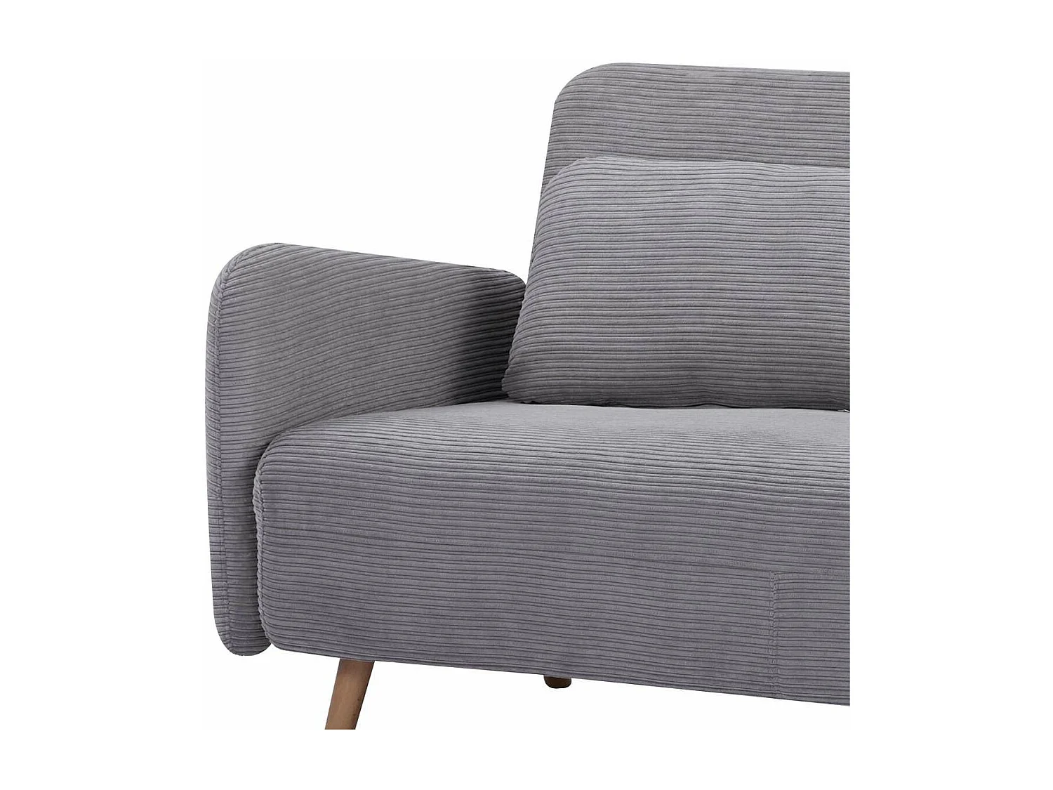 Canapé-lit BZ 2 places pour couchage d’appoint taille 145 x 190 cm en velours côtelé gris et pieds en bois massif - ARI