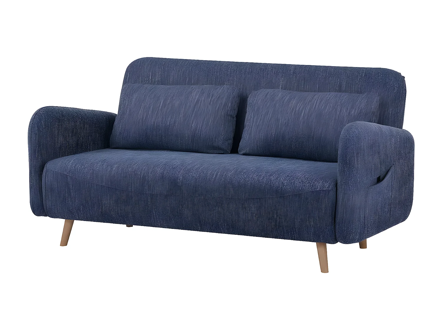 Canapé-lit BZ 2 places pour couchage d’appoint taille 145 x 190 cm en tissu bleu et pieds en bois massif - ARI
