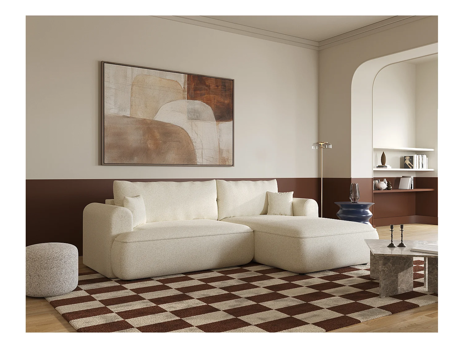 Canapé d'angle - 260 cm - avec fonction de couchage en forme de L - beige clair - côté droit - OVO