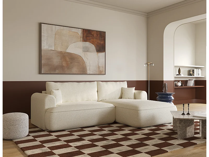 Canapé d'angle - 260 cm - avec fonction de couchage en forme de L - beige clair - côté droit - OVO