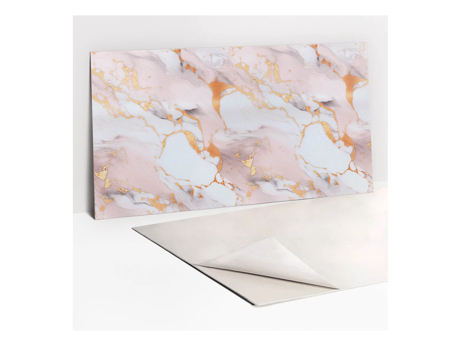 Panneaux muraux autocollants en vinyle imperméable - Marbre pastel et or 100 x 50 cm