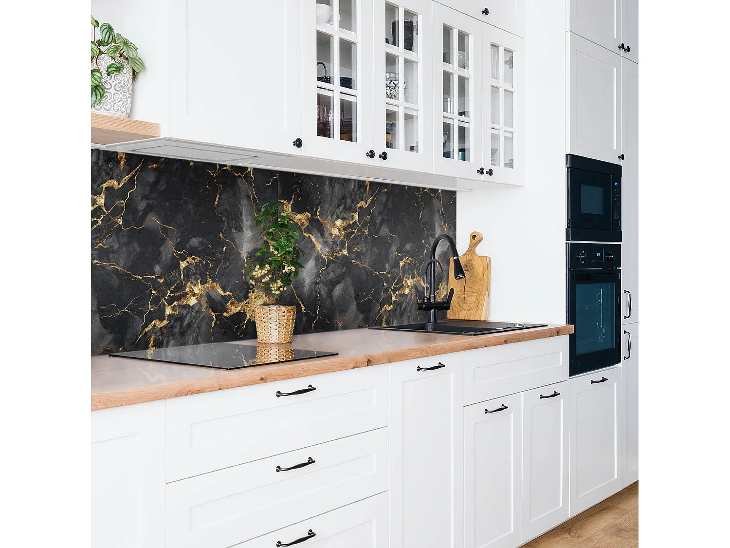 Zelfklevende waterdichte vinyl wandpanelen - Steen, marmer en goud 100 x 50 cm