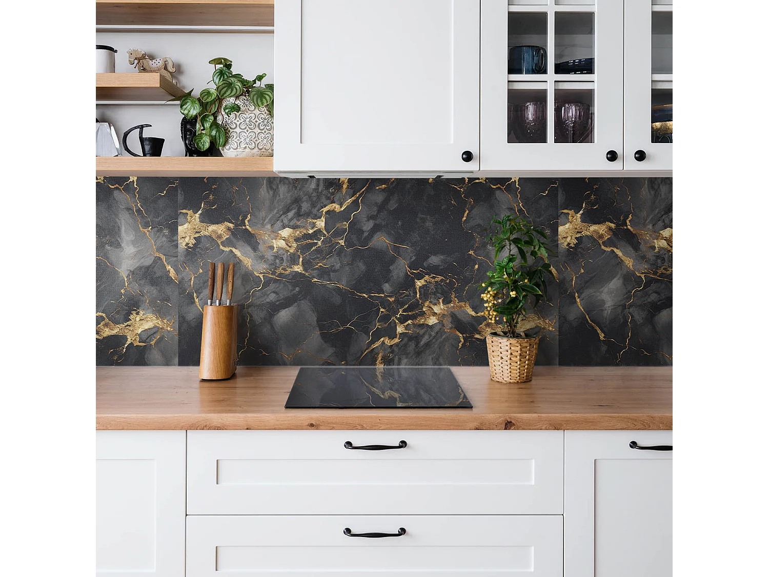 Zelfklevende waterdichte vinyl wandpanelen - Steen, marmer en goud 100 x 50 cm