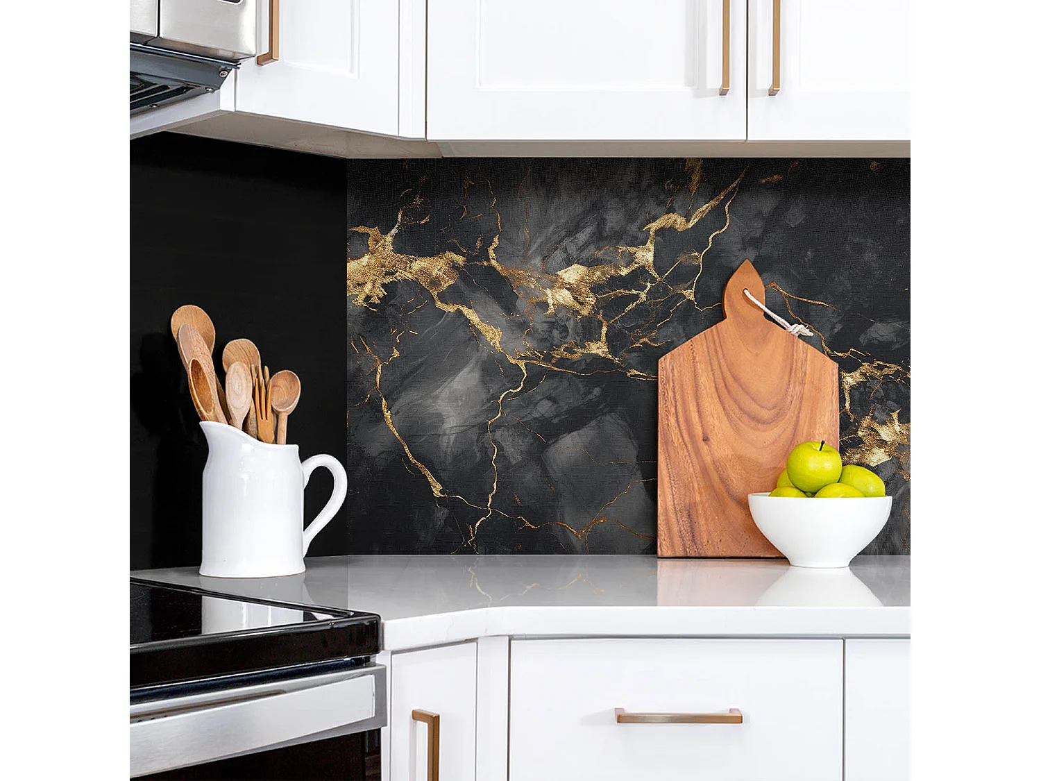 Selbstklebende wasserdichte Vinyl-Wandpaneele – Stein, Marmor und Gold 100 x 50 cm