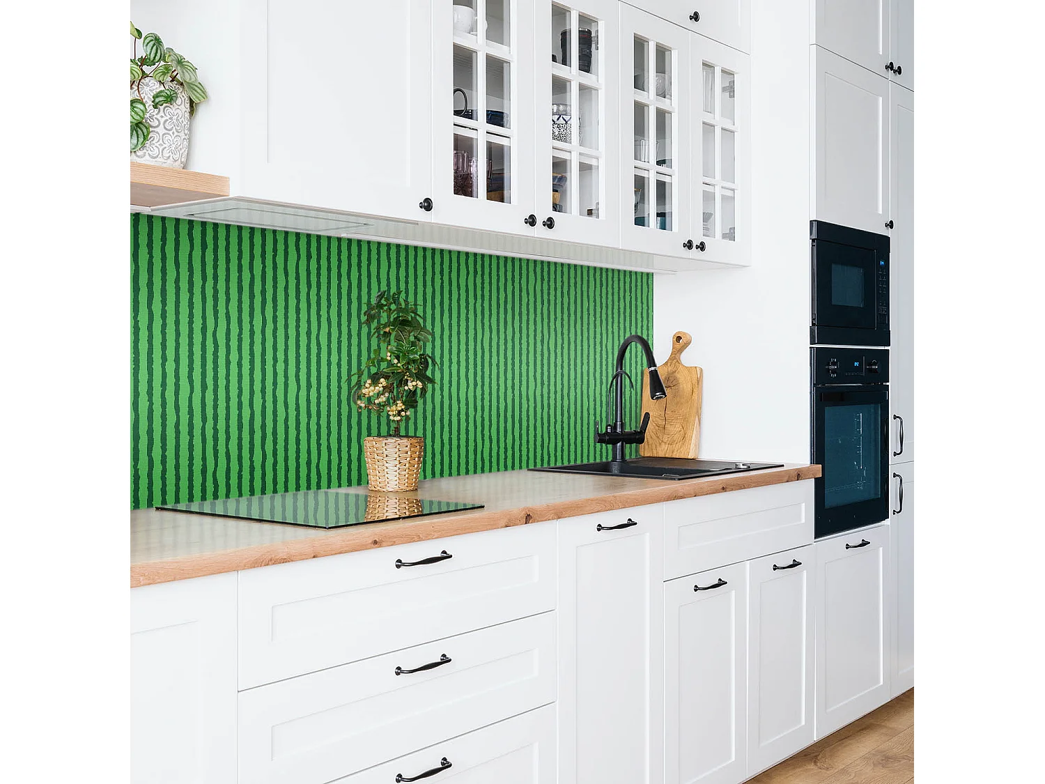 Panneaux muraux autocollants en vinyle imperméable - Pastèque dessin animé vert 100 x 50 cm